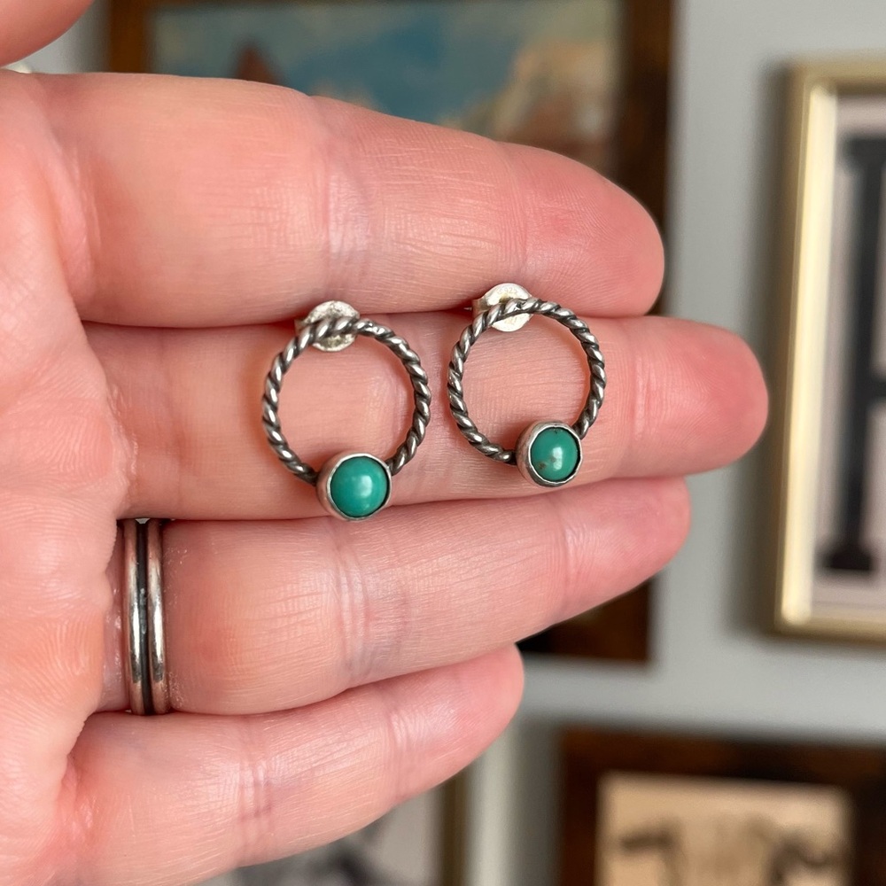 Circle Turquoise Stud Earrings - image 2